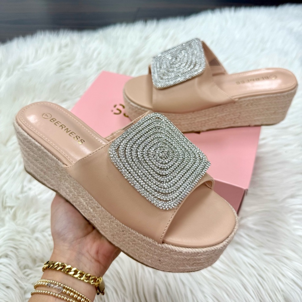 Beige Platform Rhinestone Sandal - Picture 2 of 6